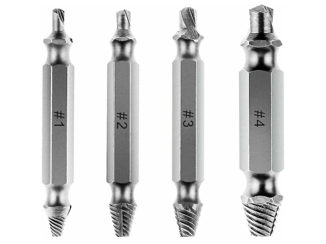 Conjunto Com 4 Brocas Extratoras De Parafusos Danificados De Aço Rápido(hss) De Dupla Face