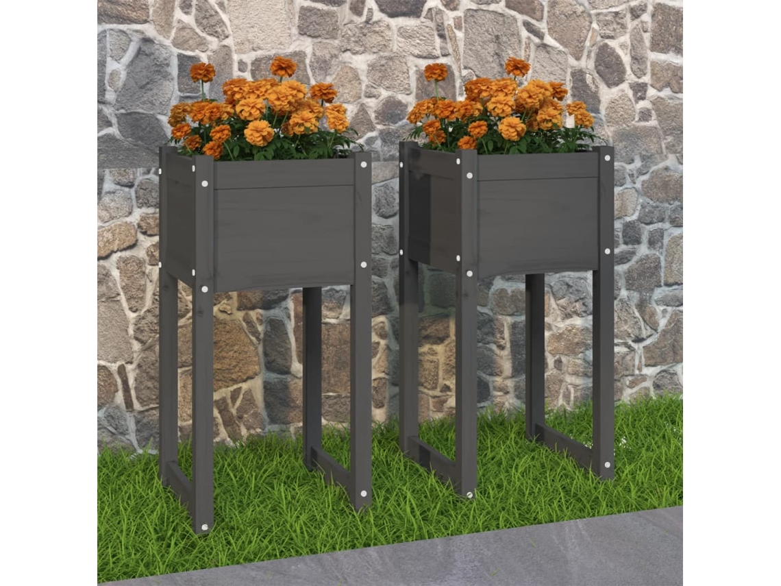 Vidaxl Vasos/floreiras 2 Pcs 40x40x81 Cm Pinho Maciço Cinzento