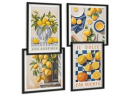 Composição De Quadros Frutas Cítricas Flores Vintage Espelharte (4 Peças)
