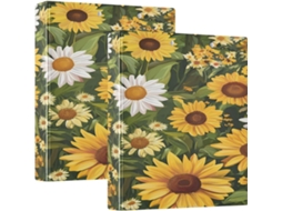 Massa Fichário com Estampa de Girassol Amarelo 1, 5 Polegadas, 3 Anéis com Sacos, Pacote com 1 2 Massas
