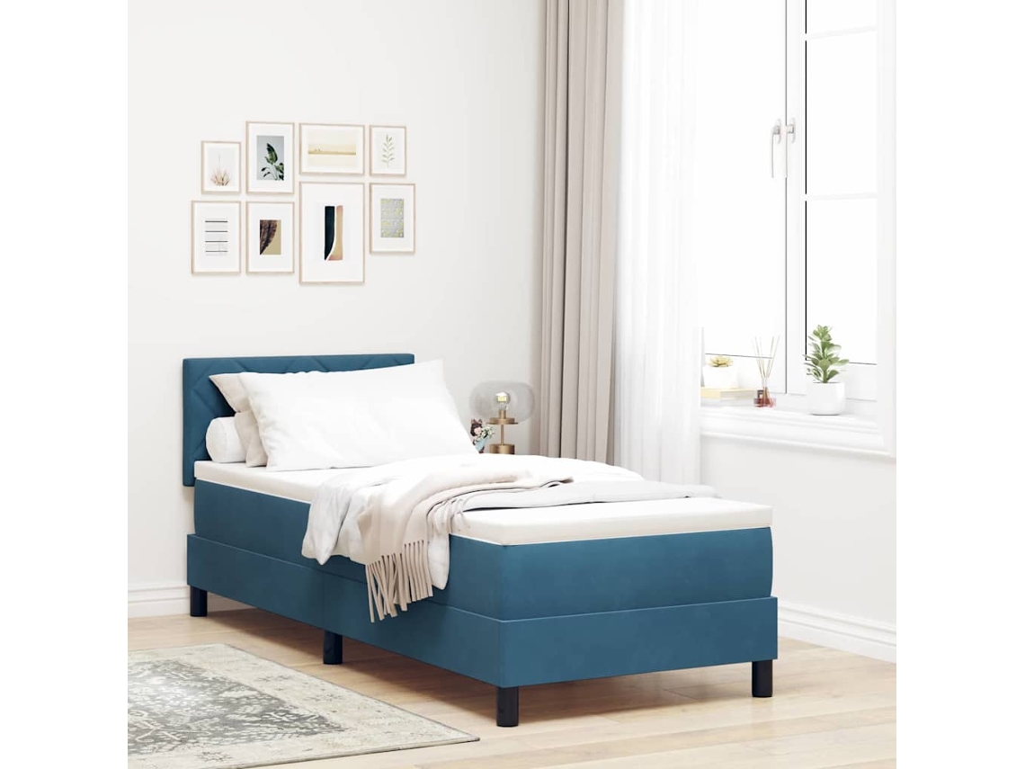 Vidaxl Cama Box Com Cabeceira Azul Escuro 80 X 200 Cm Veludo