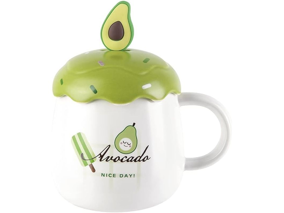 Caneca de cerâmica Nova Line com tampa e colher abacate