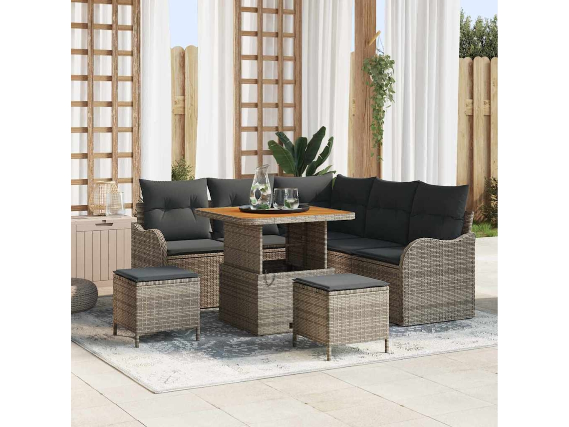 Vidaxl Conjunto De Sofá De Jardim 8 Unid. 7-número De Lugares Cinzeto