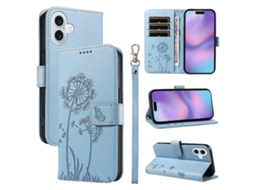 Capa Carteira de Couro Compatível com Iphone 17 Alça, Estampa Dente de leão, Suporte para Celular e Proteção lingling Azul AQUAFORGE