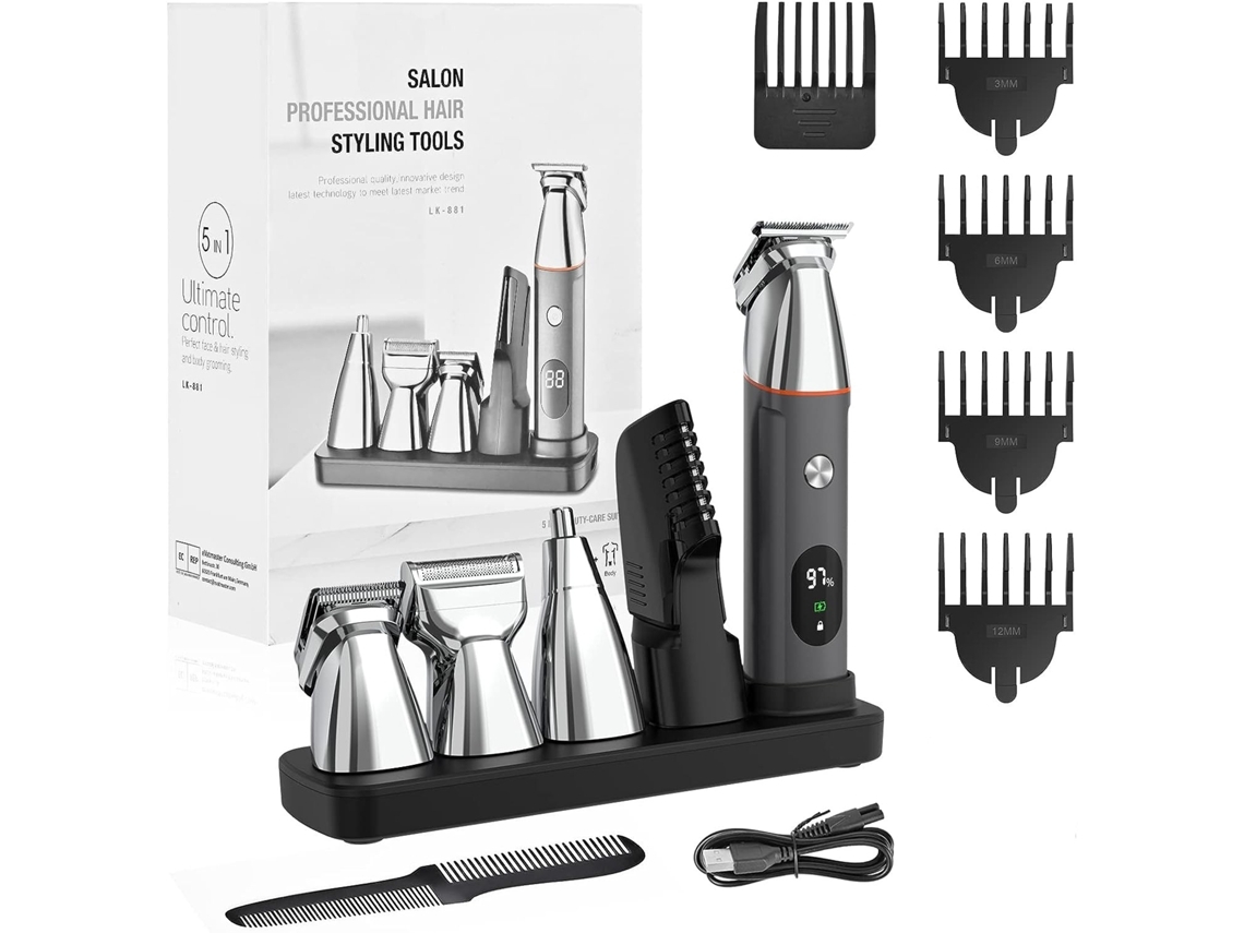 Conjunto de Aparador de Barba Profissional para Cortar Cabelo Prata