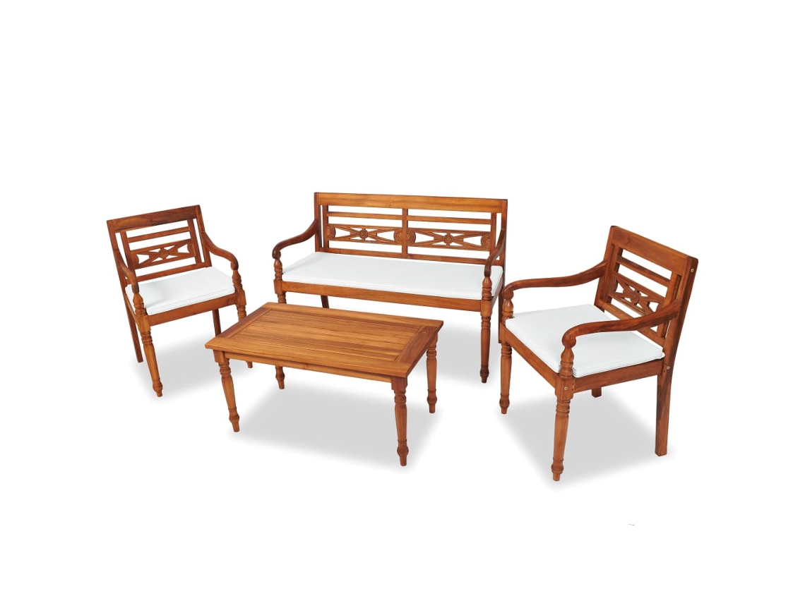 Vidaxl 4 Pcs Conjunto Lounge Jardim C/ Almofadões Madeira Teca Maciça