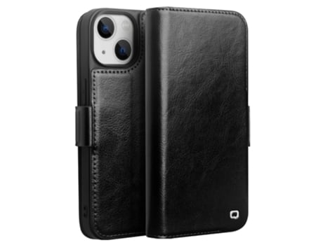 Capa Genuíno Para Iphone 14 Plus Qialino Pele Preto