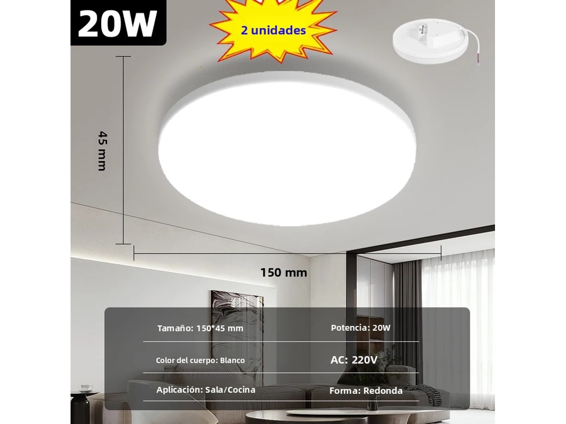 Luminária De Teto Led Redonda Moderna (branco Frio 20w, Conjunto De 2 Peças), Iluminação Em Pvc Com Economia De Energia.