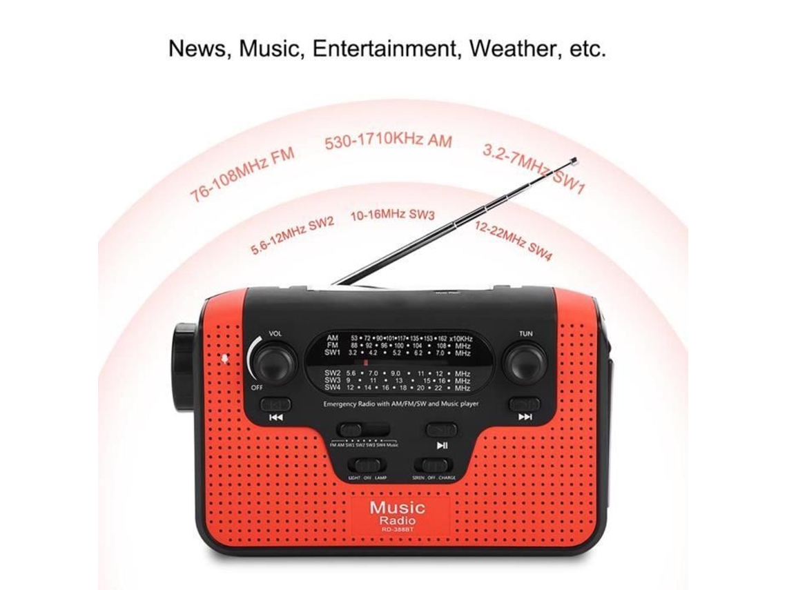 Rádio solar AQUAFORGE fm/am/sw com cartão de memória e manivela