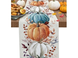 Caminho De Mesa De Ação De Graças De Outono, Abóboras De Outono Em Aquarela, Folhas De Eucalipto, Toalha De Mesa De Algodão E Linho, Decoração De Mesa