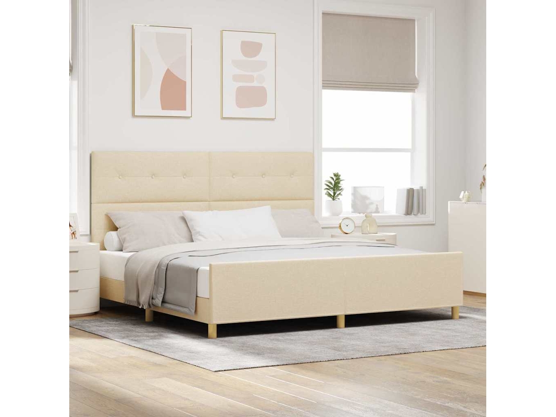Vidaxl Estrutura Da Cama Com Cabeceira Creme 200 X 200 Cm Tecido