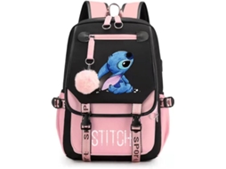 Mochila Escolar Feminina, Grande Capacidade, Stitch, Rosa Casual, Multicolorida Aquaforge