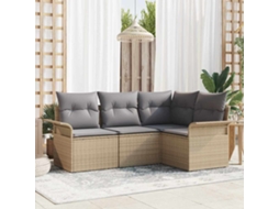 Vidaxl Conjunto de Sofá de Jardim com Armazenamento 4 Pcs Bege Vime Pe