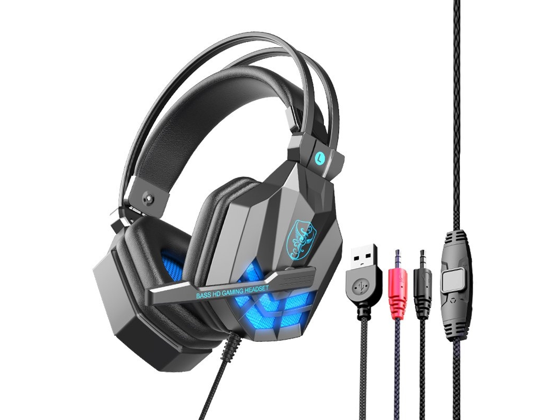 Auscultadores Gaming Luminoso Sy850 com Cancelamento de Ruído Macio e Protetor Auricular com Microfone Azul Escuro