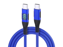 Cabo De Carregamento Type-c Para Type-c, 100w 6a Pd Carga Super Rápida, Com Display Digital Led Azul Hexinyigjly