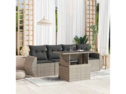 Vidaxl 5 Pcs Conj. Sofás Jardim C/ Almofadões Vime Pe Cinzento-claro