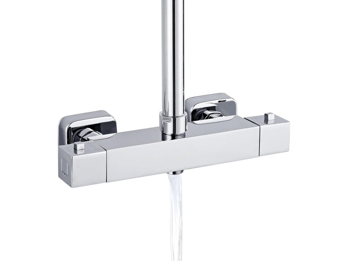 Misturador Termostático Para Chuveiro Com 2 Saídas 3/4 E 1/2 Em Latão Quadrado Com Acabamento Cromado