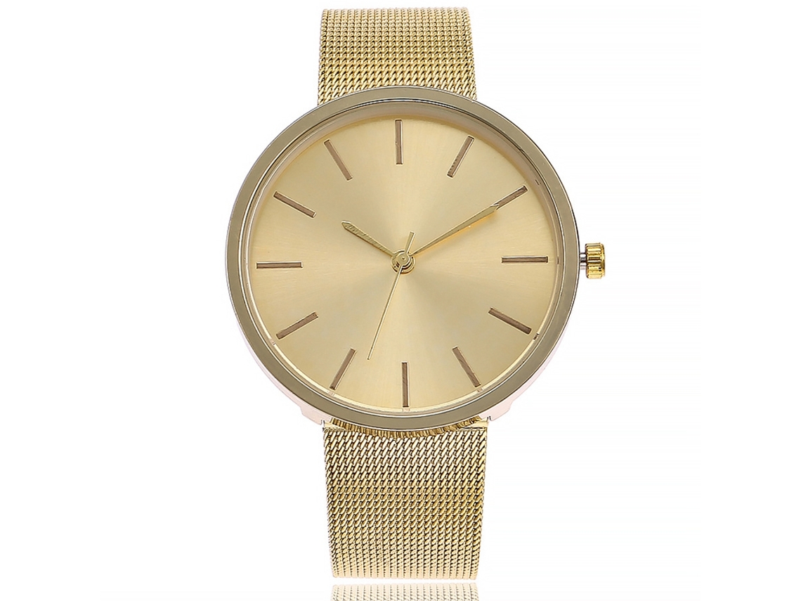 Relógio de Pulso Feminino Simples Elegante com Pulseira de Plantilla e Movimento de Quartzo (ouro)
