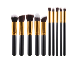 Conjunto de pincéis de maquiagem 10 peças - preto e dourado