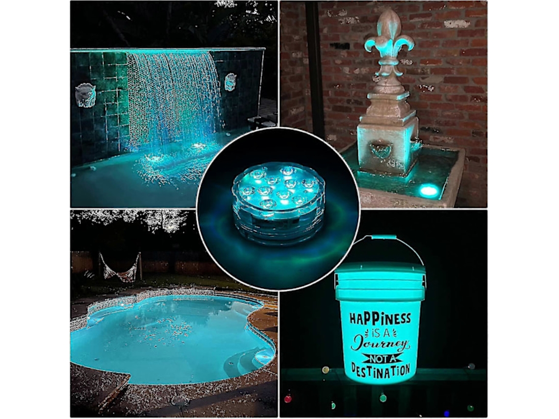 Kit com 2 Luzes Led Submersíveis À Prova D'água Controle Remoto, 10 Leds, 16 Cores, Luzes Subaquáticas BRILVIBERA