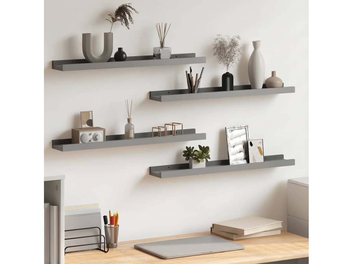 Vidaxl Prateleiras De Parede 4 Pcs 60x9x3 Cm Cinzento