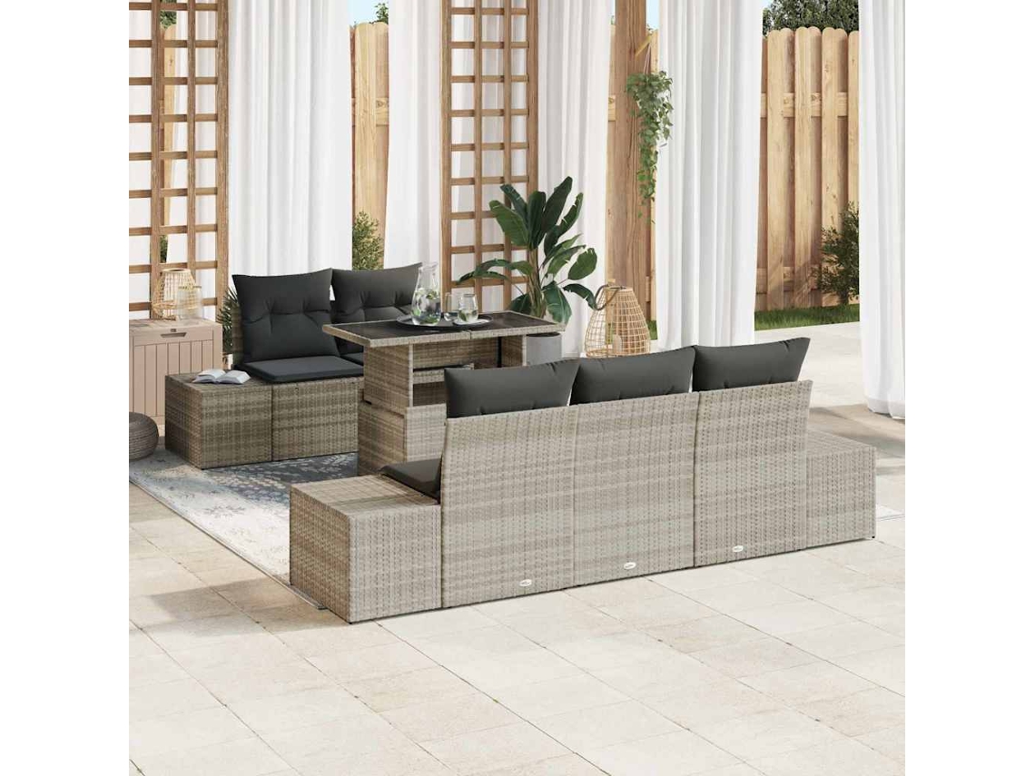 Vidaxl Conjunto De Sofás Com Almofada 6 Pcs Cinzento-claro Vime Pe