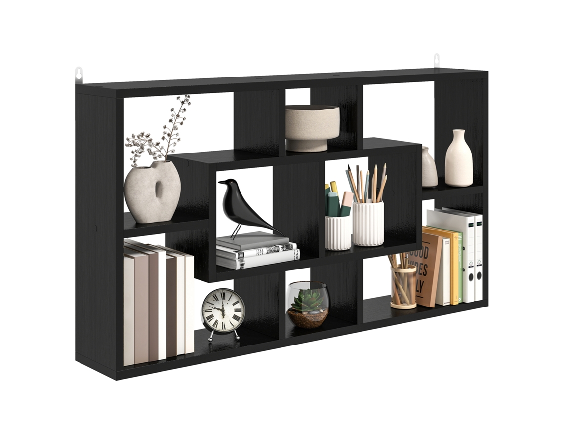 Estante de parede decorativa para livros e CDs, 8 cubos, 85x14.5x47.5cm preto | S/MARCA