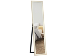 Espelho de Corpo Inteiro 157x37 Cm, para Chão Ou Parede, com Moldura e Suporte em Mdf, nas Cores Branco e Natural. ESSÊNCIACASA