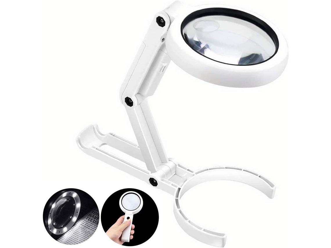 Uma Lupa Branca Alimentada Por Bateria Com 8 Luzes De Led, Ampliação De 5x A 11x, Portátil. Aquaforge