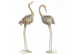 Estátuas de Garça de Metal (2 Un, 91/95cm, Dourado/azul)