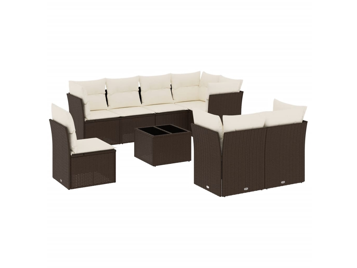 Conjunto de 9 Sofás para Jardim com Almofadões Vime Pe Castanho MAISON EXCLUSIVE