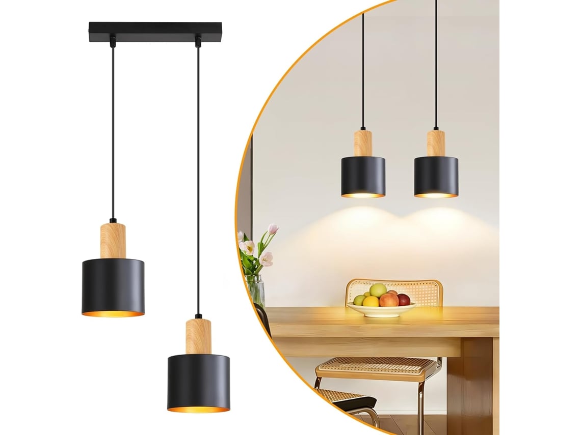 Nettlife Luminária Pendente Vintage Industrial E27, Lustre Preto E Ouro Para Sala De Jantar E Cozinha, Altura Ajustável (sem Lâmpadas)