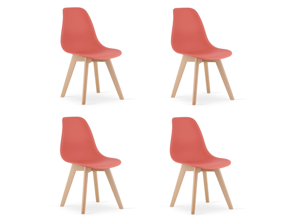 Cadeira De Jantar Conjunto De 4 Peças Kito Assento Vermelho, Pernas Naturais, Assento Ergonômico, Encosto