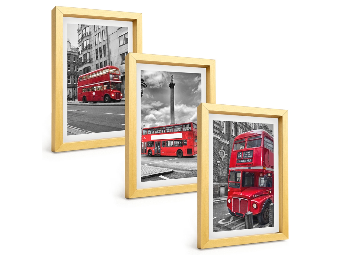 Composição De Quadros Ônibus Vermelhos, Londres Espelharte (3 Peças 20x30 Cm)