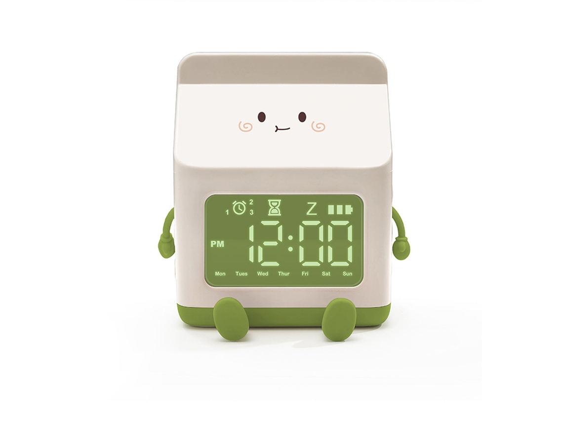 Rebe-reloj Despertador Estudiante Caja Leche Divertido Digital Cute Niños Verde Cuenta Regresiva