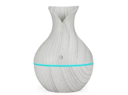 Umidificador De Mesa Usb De 200ml (com Acabamento Em Madeira Branca) Com Difusor De Óleos Essenciais E Luzes Coloridas.