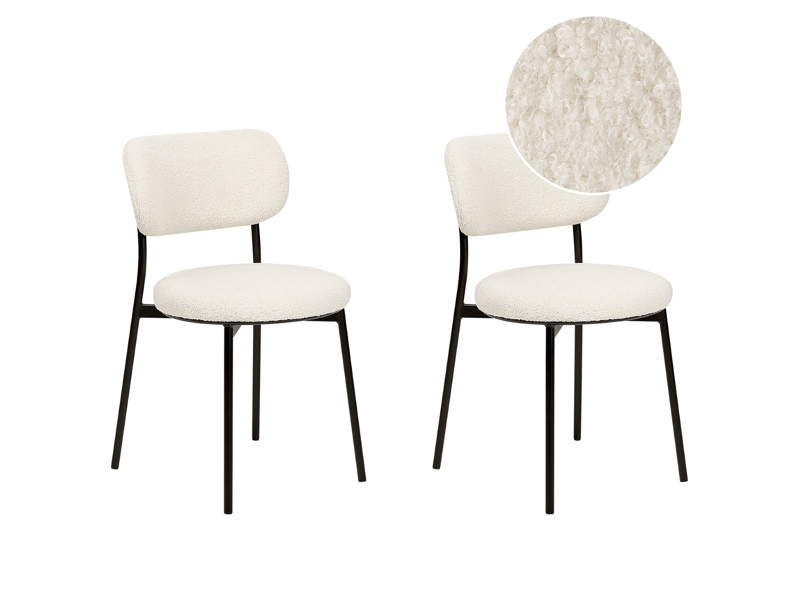 Juego De Sillas Tapizadas Modernas Beliani Casey De Bouclé Blanco 43x50x76