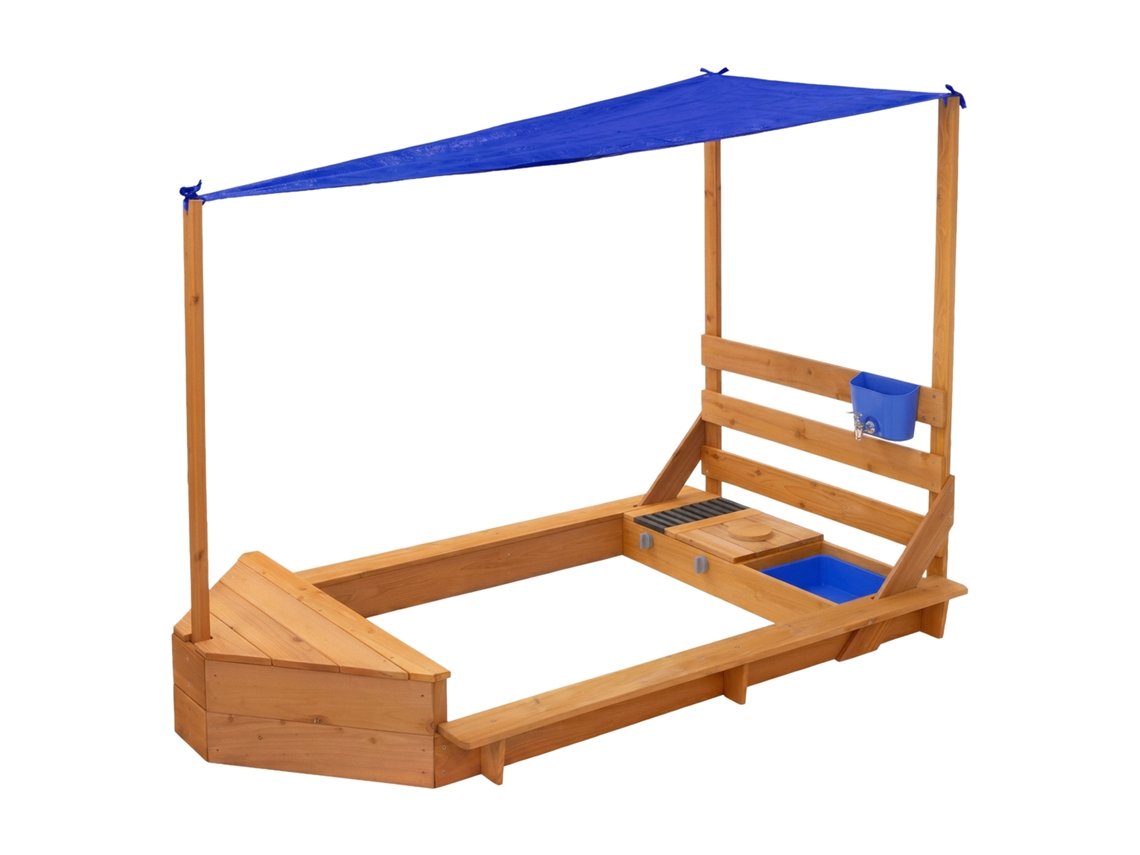 Caixa de Areia Infantil Ml design Desenho de Barco em Madeira Maciça, com Teto e Cozinha