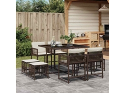 Vidaxl 9 Pcs Conjunto Jantar P/ Jardim C/ Almofadões Vime Pe Castanho
