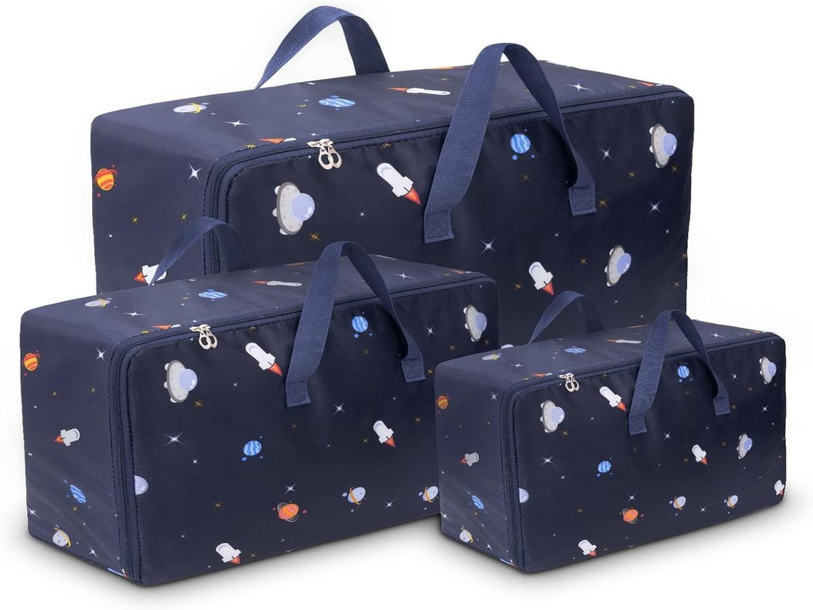 Bolsa Organizadora Lurelia 3 Un. Para Roupas, Roupa De Cama E Edredons, Tído Oxford, Fecho Zíper E Com Alça