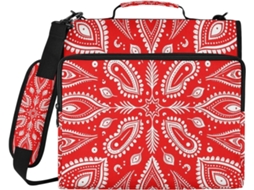 Argolas Pasta 3 Em Cashmere Vermelho E Branco, 1, 5 Polegadas, Com Zíper Data, Alça De Mão E Ombro Removível