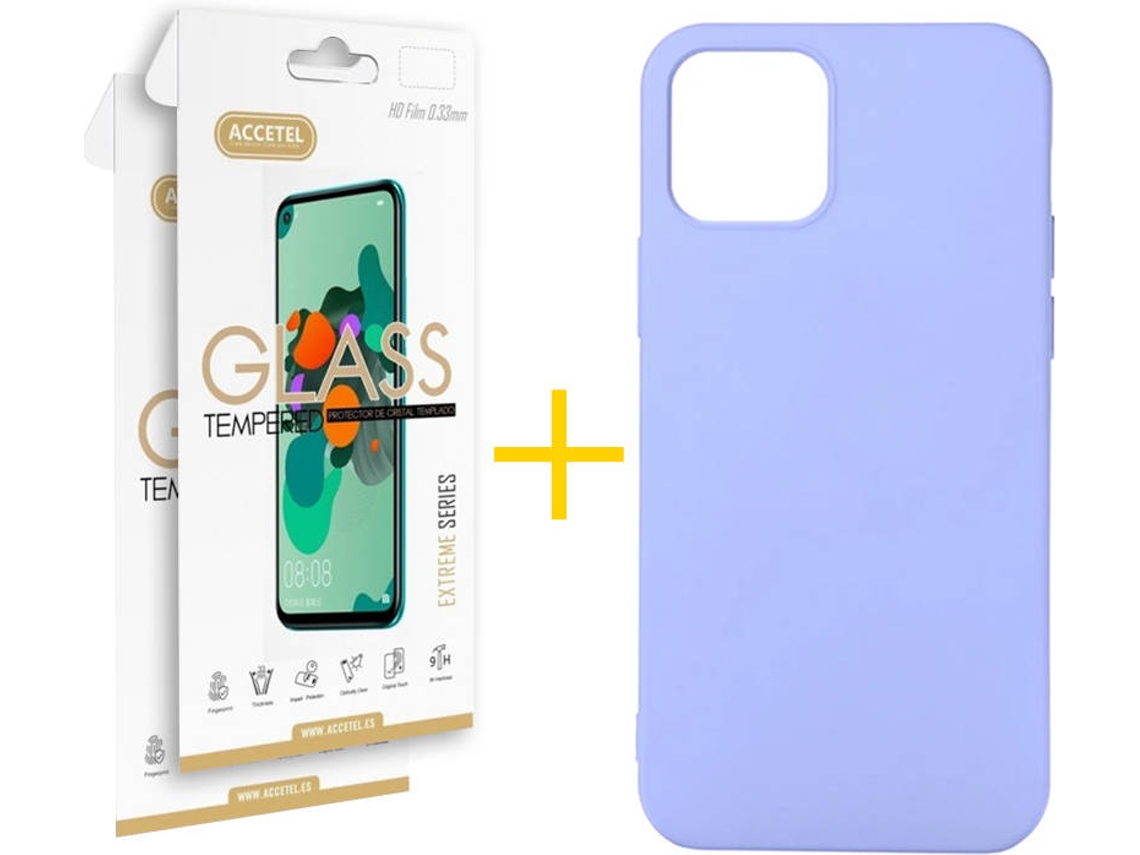 Kit Capa e Película Vidro 2X  iPhone 11 Pro Accetel Silicone Roxo