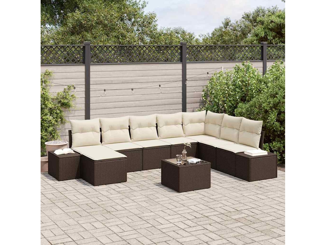 Vidaxl Conjunto De Sofá De Jardim 9 Unid. Castanho Vime Pe