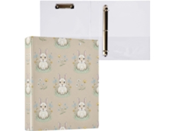 Pasta de 3 Argolas para Papel Tamanho Carta , Coelhinho da Páscoa Redondo e Fofo com Porta pra (27,9 X 21,6 Cm)