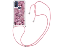 Correia Líquido Movendo Areia para Motorola Moto G Power 2022 HONGWE. Pele Sintética Rosa