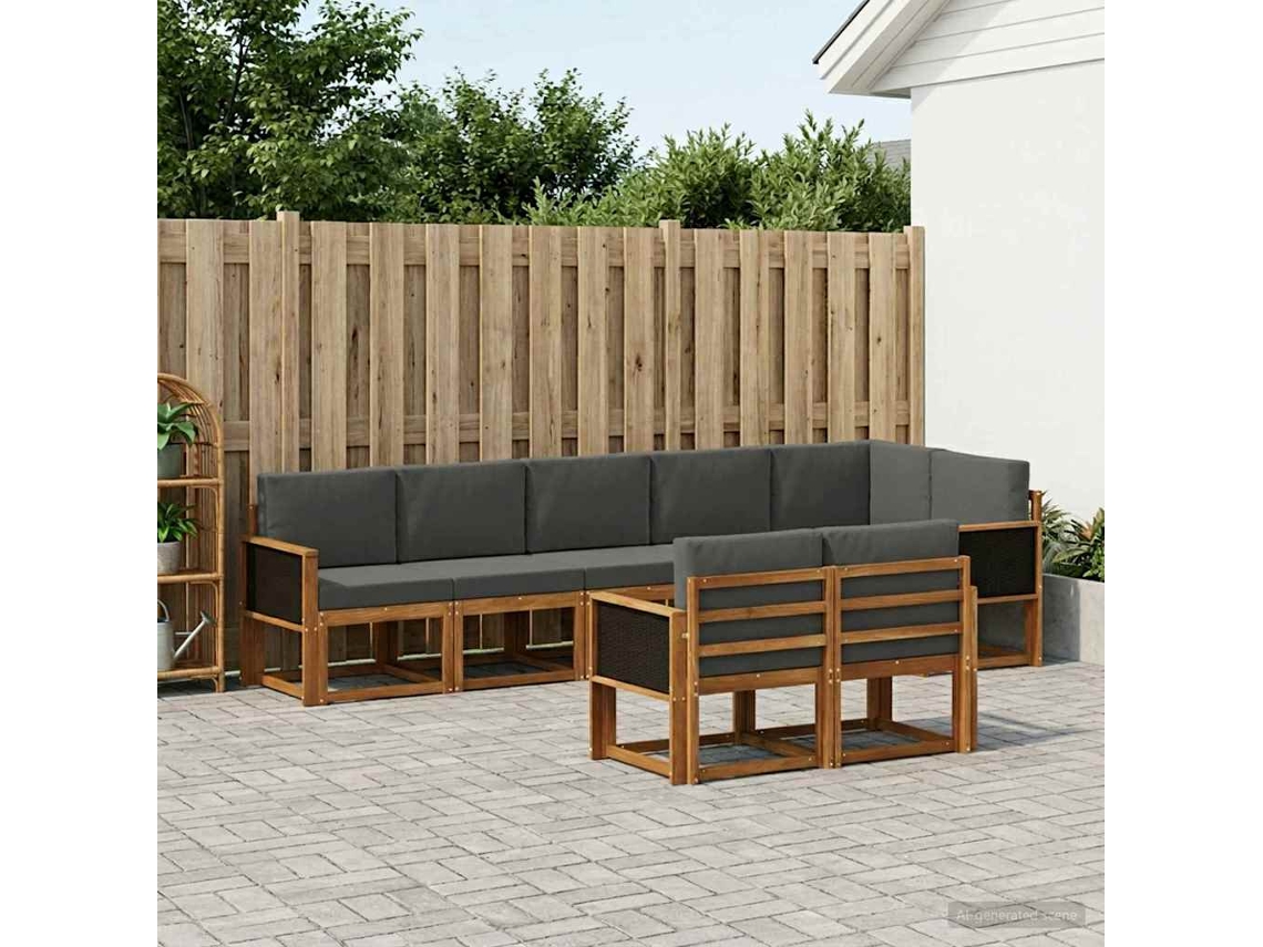 Vidaxl Conjunto De Sofás Para Exterior 8 Unid. Natural E Antracite