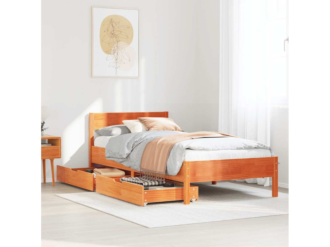 Vidaxl Cama Sem Colchão 100x200 Cm Pinho Maciço Castanho-mel