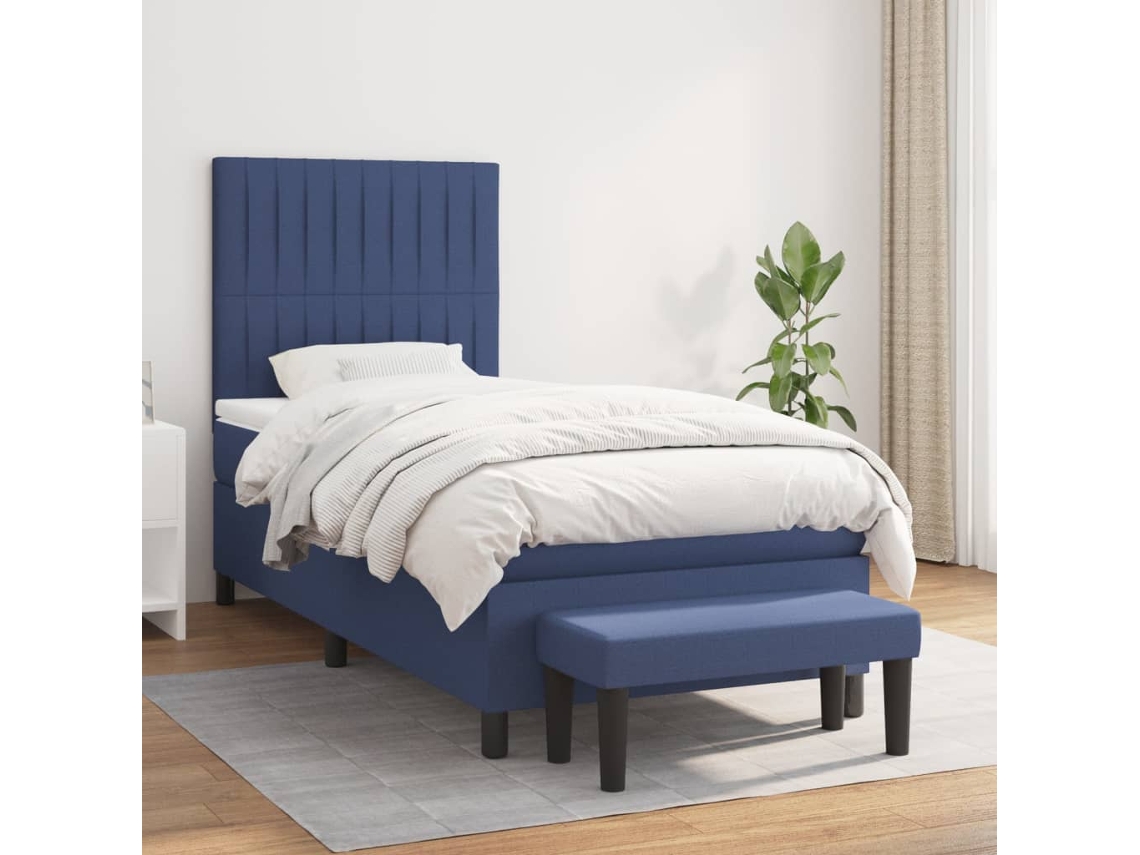 Vidaxl Cama Com Molas/colchão 80x200 Cm Tecido Azul
