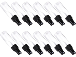 Pacote com 12 frascos plásticos vazios de 30ml para pulverização fina.