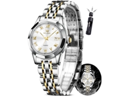 Lurelia Relógio Feminino, Movimento De Quartzo, Analógico, Data/calendário, Detalhes Com Strass, Aço Inoxidável, Prata, Dourado